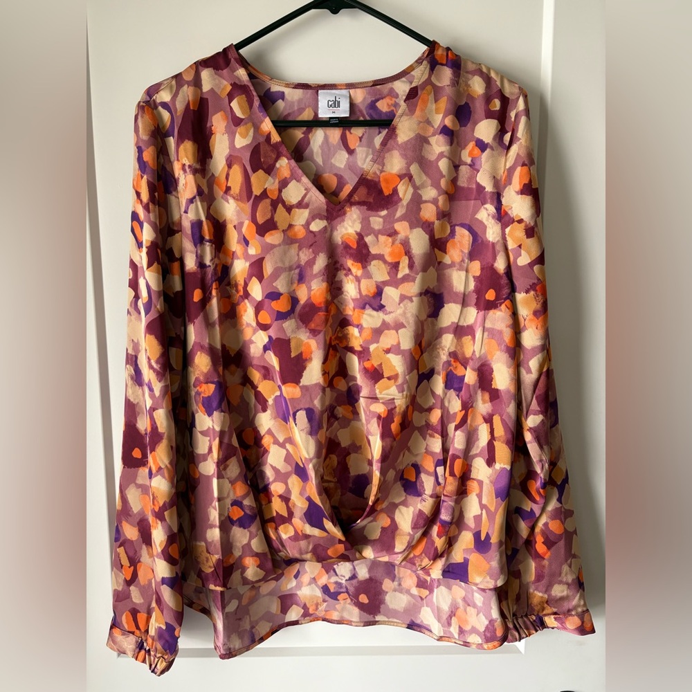CAbi #4718 Twinkle Tuck Top Abstract Draped Blouse Boho Chic Size Medium